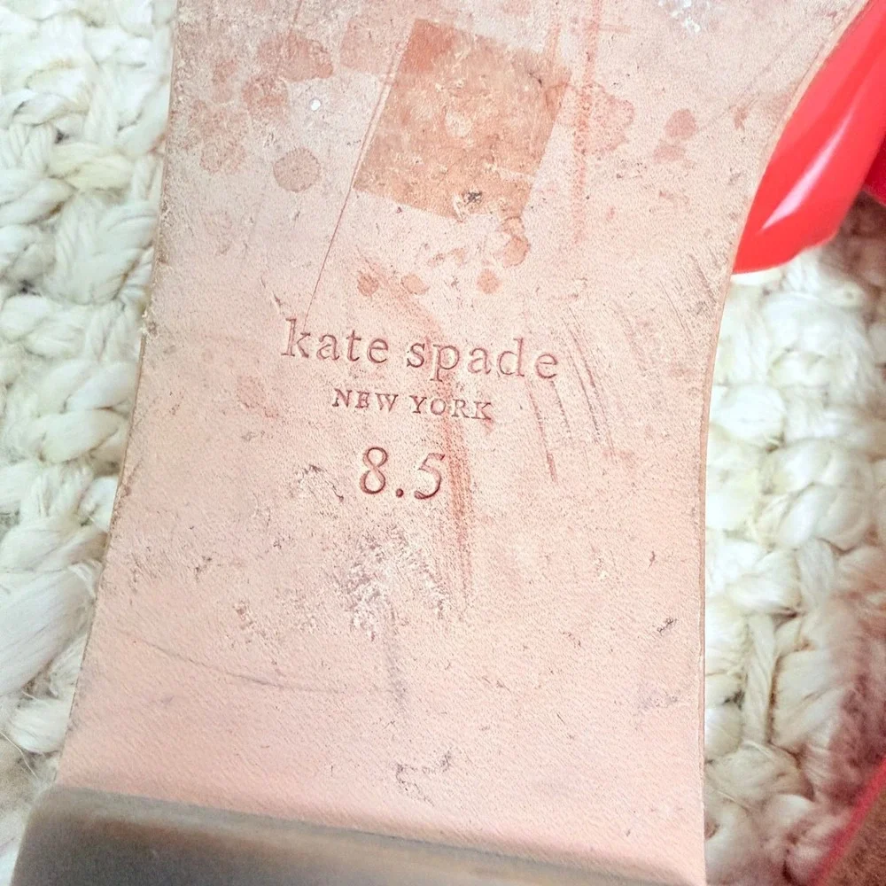 Kate Spade New York Orange Patent Leather H-Strap Slide Sandals Womens 8.5 Flat